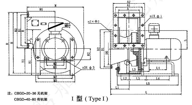 cbgd型风机外形安装尺寸图